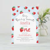 イチゴのベリー スウィート ファースト バースデー インビテーション (スタンド正面)