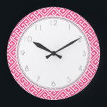 イチゴのホットピンクギリシャ鍵 ラージ壁時計<br><div class="desc">デカスタムザイナーの壁時計はギリシャのエレガント鍵パターンを特徴とする。</div>