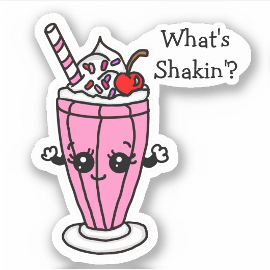 イチゴのミルクシェイクステッカー「What's Shakin」 シール (正面)