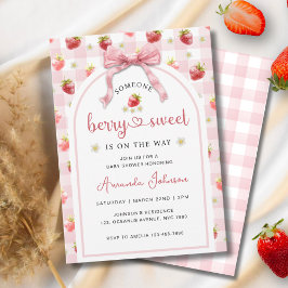 イチゴのリボンベリースイートピンク赤ちゃんシャワー 招待状