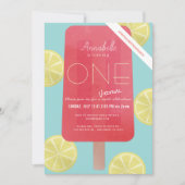 イチゴのレモネードのポップシクル 仮想1歳の誕生日 招待状 (正面)