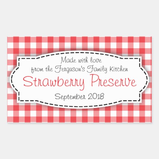 イチゴの保存またはジャムの瓶の食品ラベルのシール 長方形シール (正面)