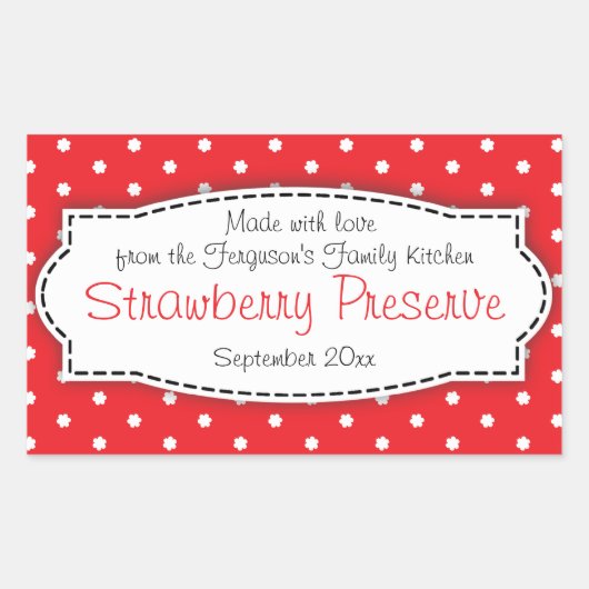 イチゴの保存またはジャムの瓶の食品ラベルのシール 長方形シール (正面)