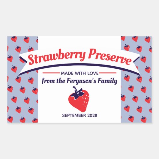 イチゴの保存またはジャムの瓶の食品ラベルのシール 長方形シール (正面)