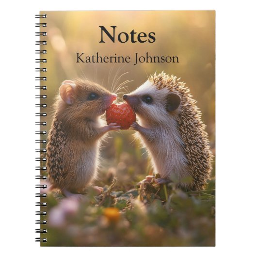 イチゴの共有 – 愛らしいハリネズミとマウス ノートブック (正面)