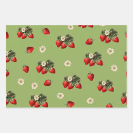 イチゴの包装紙 モスグリーン ラッピングペーパーシート
