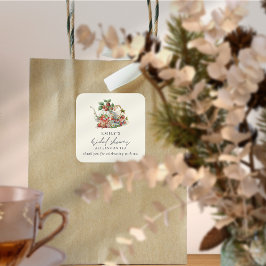 イチゴの午後のティーブライダルシャワーのお礼 スクエアシール