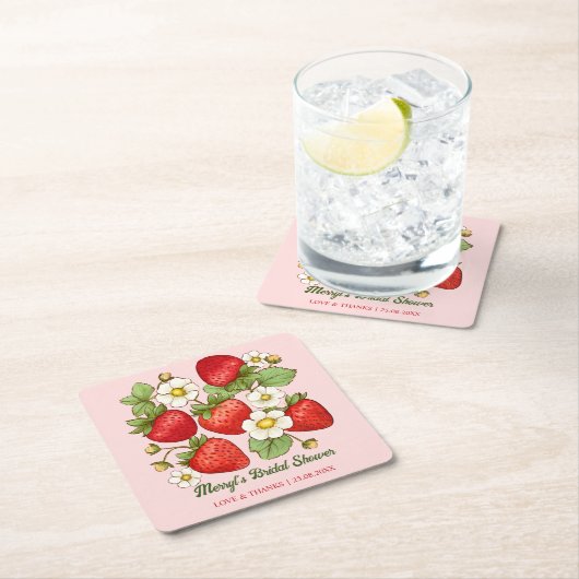 イチゴの夏のカスタマイズ実名 スクエアペーパーコースター (インサイチュ)