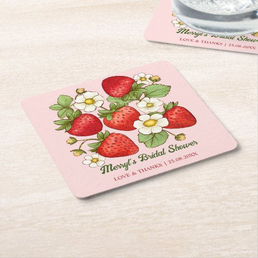 イチゴの夏のカスタマイズ実名 スクエアペーパーコースター (アングル)