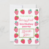 イチゴの女の子のベリーの最初の誕生日パーティー サンキューカード (正面)