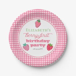 イチゴの女の子のベリーの最初の誕生日パーティー ペーパープレート