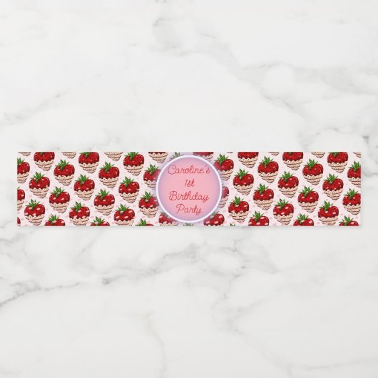 イチゴの女の子ピンク誕生日サンキューベリーマジョイ ペットボトルラベル (シングルラベル)