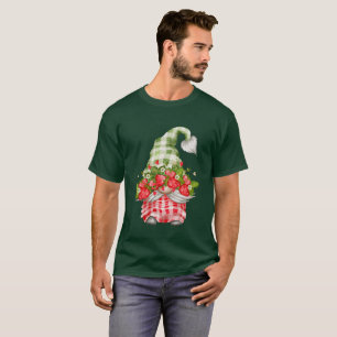 イチゴの帽子をかぶった小人のチェック柄ファッション フルーツ ユニセックス Tシャツ