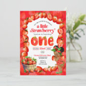 イチゴの最初の誕生日の招待状 カード (スタンド正面)