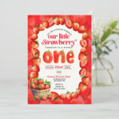 イチゴの最初の誕生日の招待状 カード (スタンド正面)