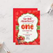 イチゴの最初の誕生日の招待状 カード (正面/裏面インサイチュ)