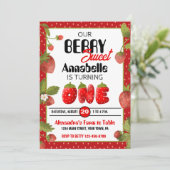 イチゴの最初の誕生日パーティーへの招待 招待状 (スタンド正面)