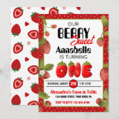 イチゴの最初の誕生日パーティーへの招待 招待状 (正面/裏面)