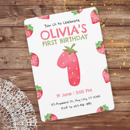 イチゴの最初の誕生日パーティーへの招待 招待状