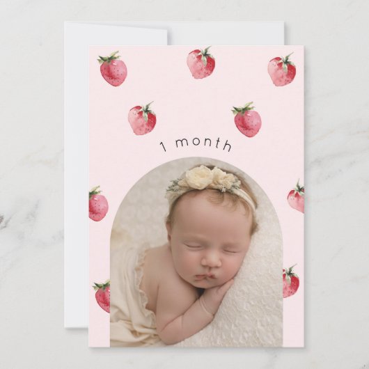 イチゴの最初の誕生日フォトマイルストーンバナー 招待状 (正面)