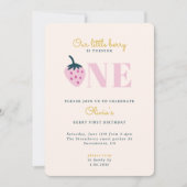 イチゴの最初の誕生日招待状 招待状 (正面)