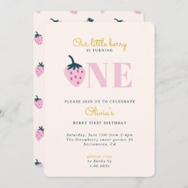 イチゴの最初の誕生日招待状 招待状