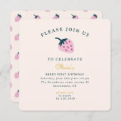 イチゴの最初の誕生日招待状 招待状 (正面/裏面)