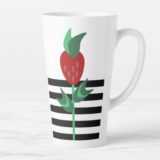 イチゴの植物 黒ストライプ カフェラテマグ (右)