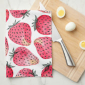 イチゴの水色とインク キッチンタオル (四つ折り)