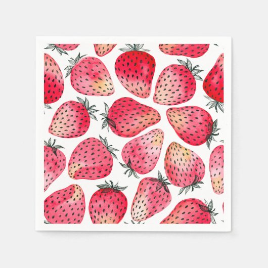 イチゴの水色とインク スタンダードカクテルナプキン (正面)