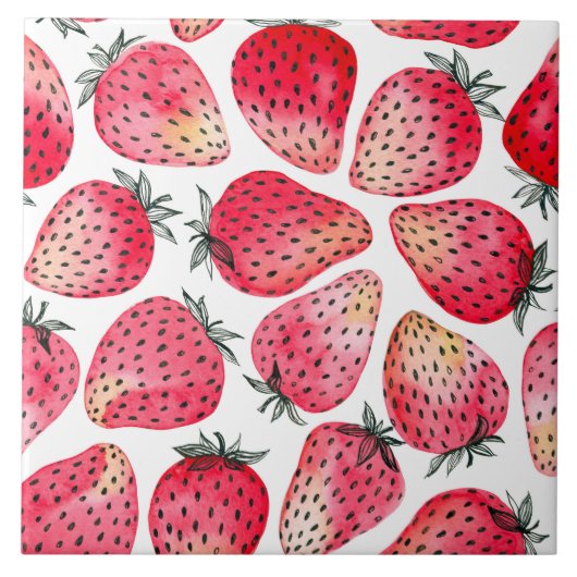 イチゴの水色とインク タイル (正面)