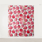 イチゴの水色とインク タペストリー (正面)