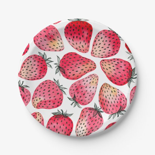 イチゴの水色とインク ペーパープレート (正面)