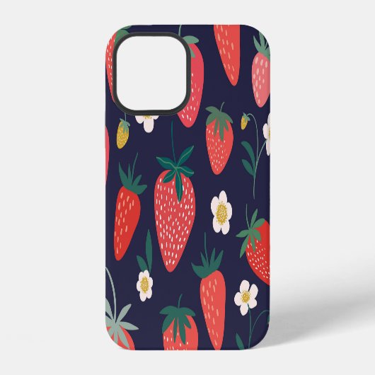 イチゴの花と実:装飾的なパターン iPhoneケース (裏面)