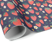 イチゴの花と果実：装飾模様 ラッピングペーパー (ロールコーナー)