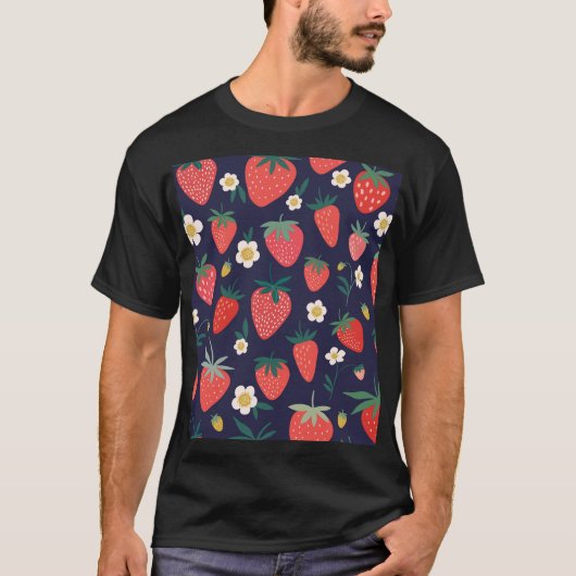 イチゴの花と果実:装飾模様 Tシャツ (正面)