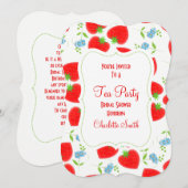 イチゴの花の編集可能なティーパーティーの招待状 招待状 (正面/裏面)