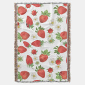 イチゴの花:水彩シームレスアート スローブランケット (正面縦)