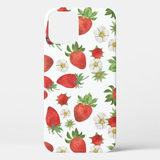 イチゴの花:水彩シームレスアート Case-Mate iPhoneケース (裏面)