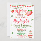 イチゴの誕生日の招待ベリー甘いパーティー 招待状 (正面)