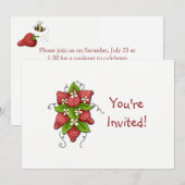 イチゴの誕生日パーティー招待状 招待状 (正面/裏面)