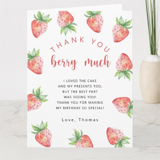 イチゴの誕生日パーティー、本当にありがとう サンキューカード (正面)