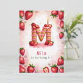 イチゴの誕生日招待状レターMケーキテーマ 招待状 (スタンド正面)
