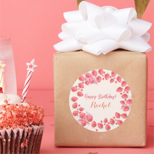 イチゴの誕生日 ラウンドシール (パーティー)