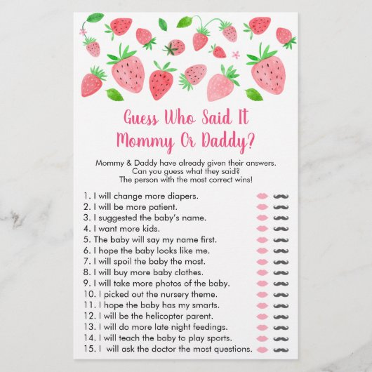 イチゴの赤ちゃんシャワー誰がゲームを言ったか推測 (正面)
