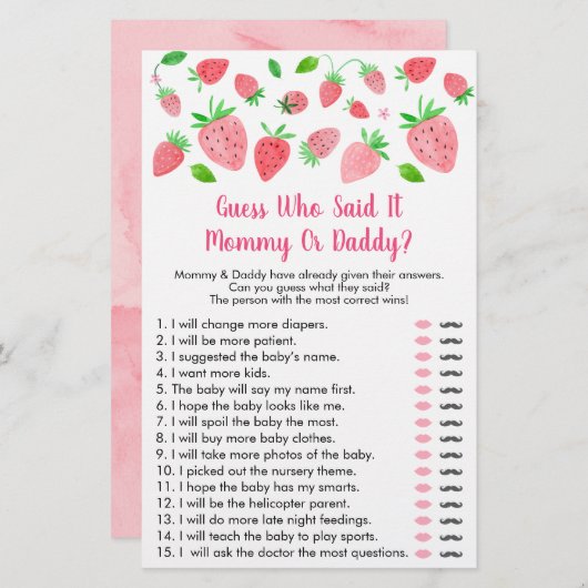 イチゴの赤ちゃんシャワー誰がゲームを言ったか推測 (正面/裏面)