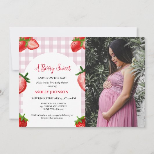 イチゴの赤ちゃんシャワー |ベリースウィートベビー 招待状 (正面)
