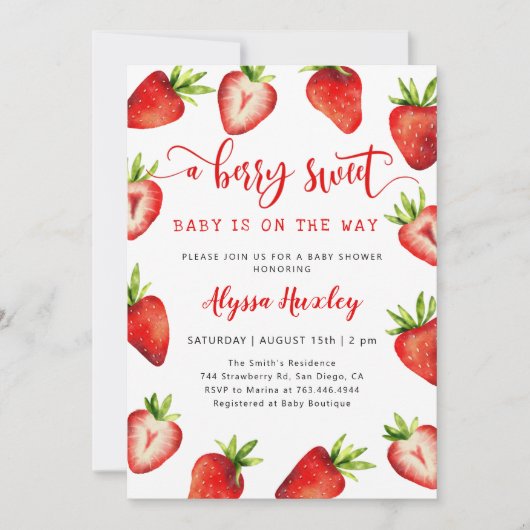 イチゴの赤ちゃんシャワー |ベリースウィート招待状 招待状 (正面)
