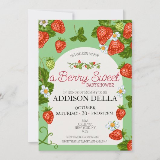 イチゴの赤ちゃんシャワー |ベリースウィート 招待状 (正面)