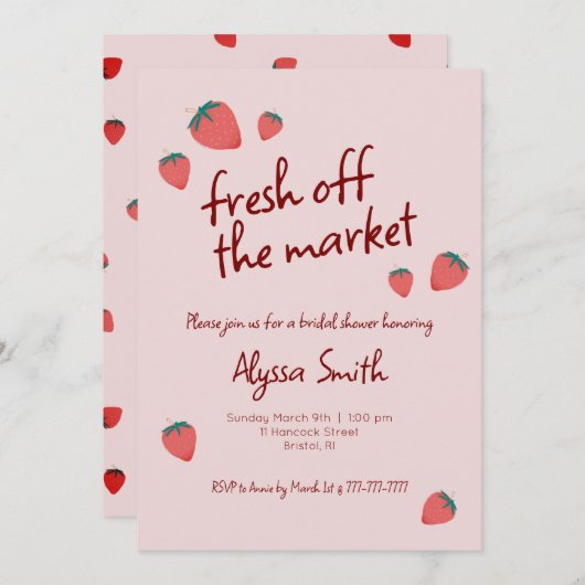 イチゴをテーマにしたブライダルシャワーの招待状 招待状 (正面/裏面)